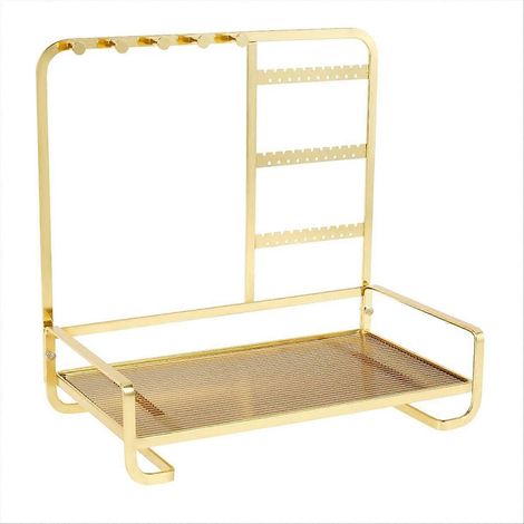 Coffret de Rangement pour Bijoux, Présentoir à Bijoux en Métal Doré, Plateau Organisateur avec Support, Écrin Décoratif pour Bagues, Colliers, Boucles d'oreilles, Finition Or (1/5)