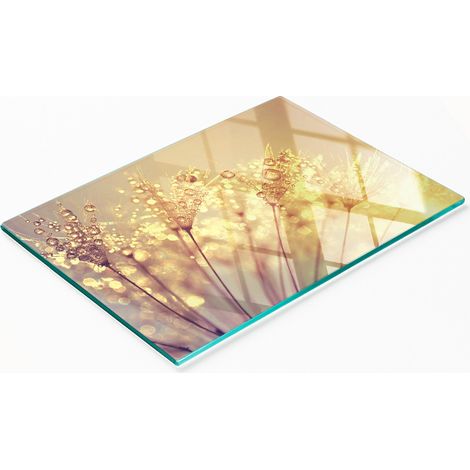 Tabla de cocina decorativa multifuncional de cristal con diseño de dientes de león, 80x52 cm. (1/5)