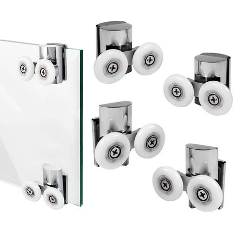 Rodillos para puerta de ducha, ruedas de 23 mm para la parte superior o inferior, puerta corredera para cabina de ducha de baño, puerta de cristal (23 mm/2 arriba + 2 abajo) (1/5)