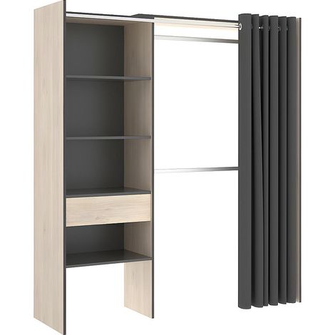 Armadio guardaroba allungabile L 110/160 cm Rovere e Antracite - LAURENT (1/4)