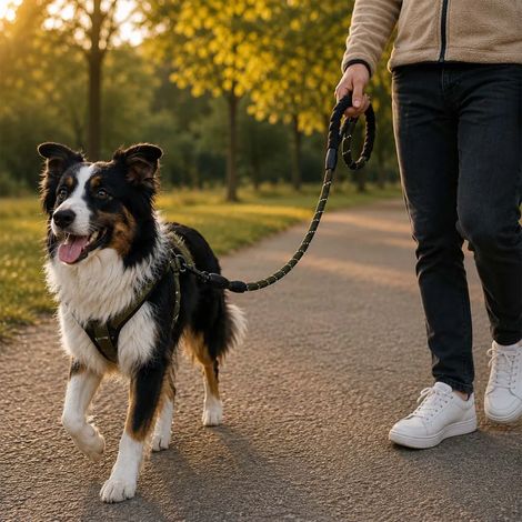 Longe réfléchissante nylon kaki 120x1,2cm pour chien (1/4)
