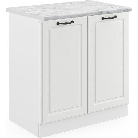 Spülenunterschrank R-Line, Weiß Landhaus, 80 cm , AP Marmor, Vicco