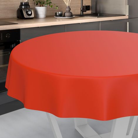 Nappe en Toile cirée, Lavable, pour Table de Jardin, extérieur et intérieur, Ronde, 100 cm, Bord coupé, Rouge (1/5)