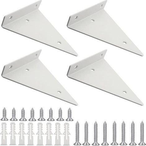 White 3" Triangle Shelf Brackets, 4 Pack Heavy Duty Iron Wall Mount Brackets with Screws, Right Angle Invisible Wall Shelf Brackets, Large Capacity, White (1/3)