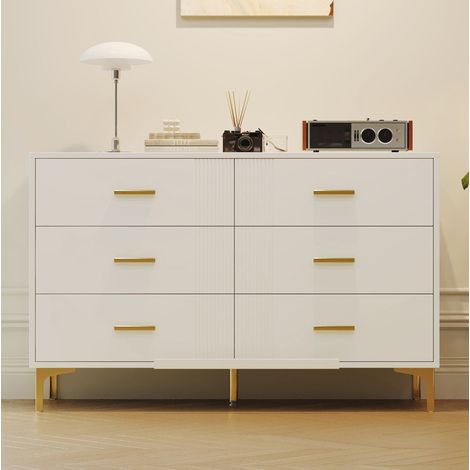 MEUBLIV Commode 120x40x76 cm blanche – 6 tiroirs, rangement spacieux (1/5)