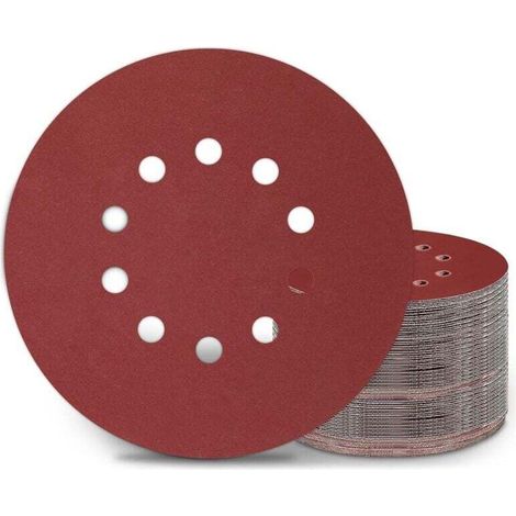 225-mm-Schleifscheiben, 100 Stück, Körnung P240, 10 Löcher, für Rundschleifer, Papier