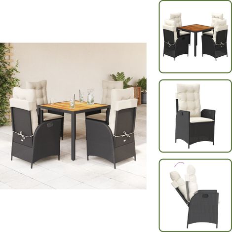 Garten-Essgruppe - vidaXL 5-tlg. Garten-Essgruppe mit Kissen Schwarz Poly Rattan - Sitzkissen