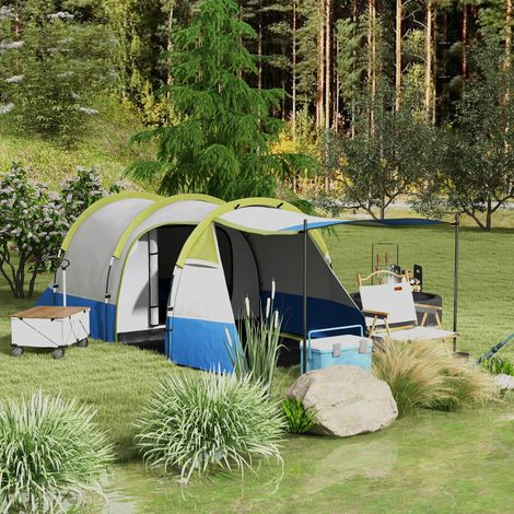 Verte - Tente de camping, pour 3 personnes, crochet de lampe, trois entrées, imperméable