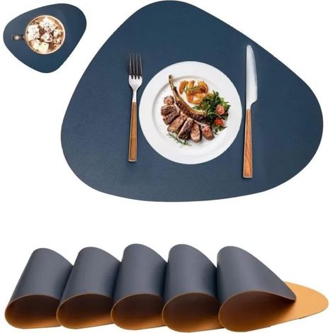 Lot de 6 sets de table et dessous de verre, Set de Table Antidérapant Double Face Set de TableLavable Imperméables Set Table et Dessous de Verre Set De Table Plastique (1/5)