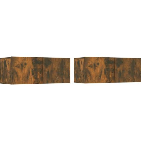 Lot de 2 Meubles TV  Banc TV  Meuble de Rangement Chêne fumé 80x30x30 cm Bois d'ingénierie HUIBU391549 (1/5)