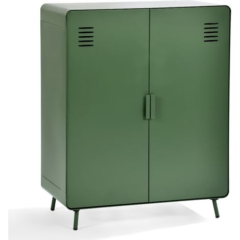 MEUBLES COSY Armario/Vitrina de metal verde estilo industrial con estantes y 2 puertas (1/5)