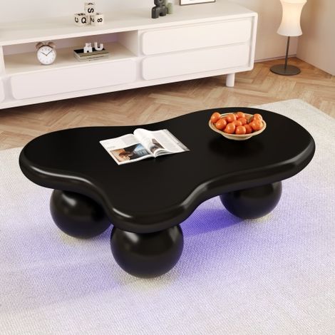 Table basse en forme de nuage avec éclairage LED et pieds ronds, Noir (1/5)