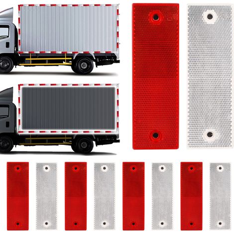 8 réflecteurs autocollants, rectangulaires, 14,8 x 4,8 cm, rouge et blanc, pour remorque, caravane, camion, poteau de portail (1/5)