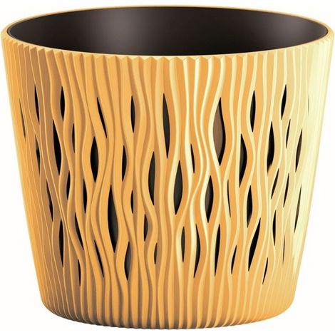Maceta redonda de plastico Sandy Round en color mostaza 15,8 (largo) x 15,8 (ancho) x 13,8 (alto) cm (1/5)