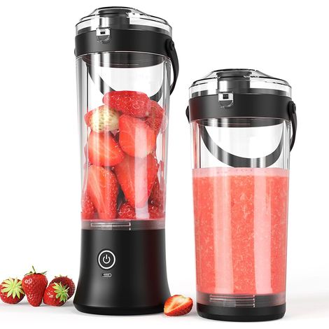 Mixeur portable pour milkshakes et smoothies, mini mélangeur rechargeable USB-C avec 6 lames, presse-agrumes personnel sans fil de 500 ml pour voyage, salle de sport, bureau (noir froid) (1/5)