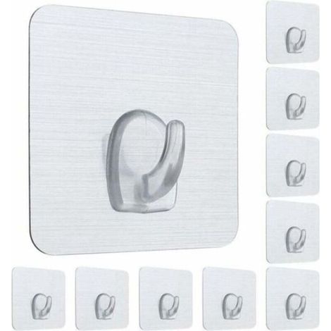 10 Stück Nano-Klebehaken, starke Klebehaken aus Kunststoff, wiederverwendbare, nagelfreie Wandhaken, abwaschbar, fleckenabweisende quadratische Haken für Schlafzimmer, Badezimmer, Küche, Wandtür (1/4)