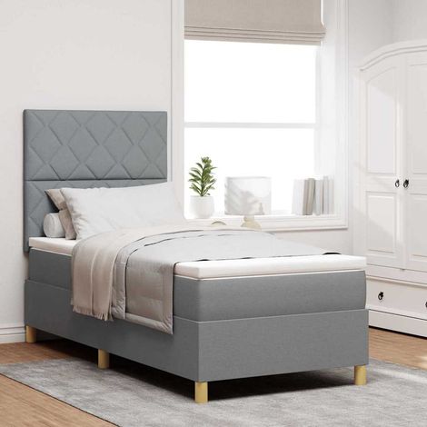 LED Boxspringbett mit Matratze Hellgrau 100 x 200 cm Stoff