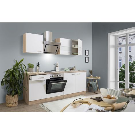 Cuisine Kitchenette bloc cuisine intégrée Chêne Blanc Merle 210 cm Respekta