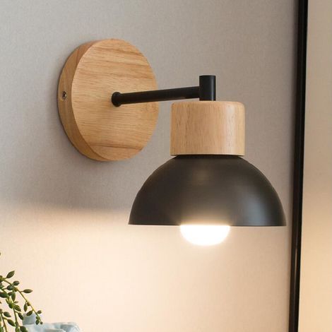 Applique Murale Industrielle Moderne Lamp Murale Simple Créative Luminaire Applique Murale Métal Bois Ø15CM Noir - 1Pcs (1/5)