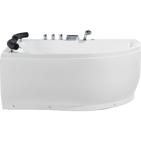 Baignoire Balnéo d'Angle à Droite Moderne en Acrylique avec Fonction Massante et Robinet Cascade pour 2 personnes Capacité Maximum 300 L Beliani