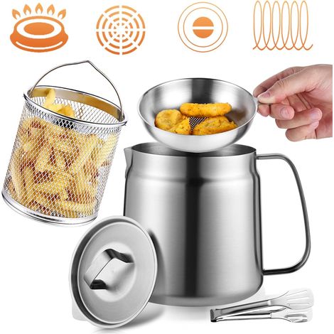 Stainless steel oil filter pot, 2-in-1 multifunctional oil filter pot for camping, large capacity bacon grease saver with filter, cooking oil container, 1.5L (1/5)