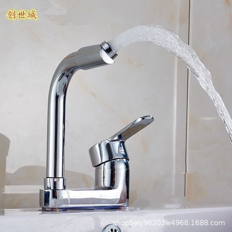 Brass pedestal basin faucet with double holes for bathroom sink, hot and cold water – alloy rotating model with hose