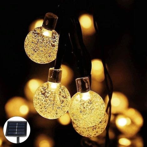 Lampes solaires, 50 boules de cristal LED, guirlande lumineuse de 8 mètres-AquaForge