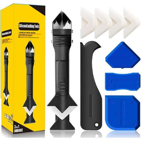 Kit de calfeutrage, ensemble de 9 pièces, outil 3 en 1 pour nettoyer, enlever et finir le mastic.-AquaForge (1/5)