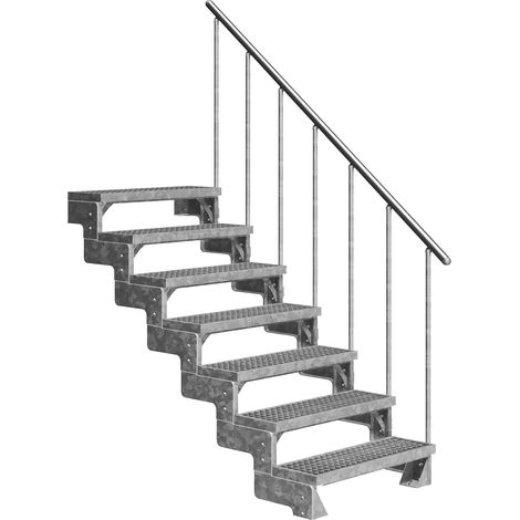 Dolle Außentreppe Gardentop 144-176cm Geschosshöhe mit Gitterrost 80cm breit mit Geländer (1/4)