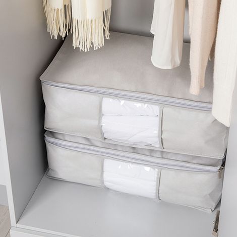 Wiederverwendbare Aufbewahrungstasche für Bettdecken mit großem Fassungsvermögen – L (64 x 42 x 24 cm) – Strapazierfähige Tasche aus Vliesstoff für Reisen, Studenten, Zuhause und Aufbewahrung (1/5)