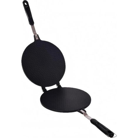 Moule de Cuisson Double Face Plaque Œufs Gaufrette Poêle Rouleau Conception Pliable Texture Marquée Fermeture Stable Poignées Isolantes pour Cuisson, Noir, Noir, Petit 17CM (1/5)
