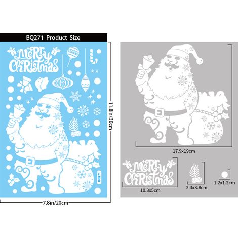 Autocollants de Noël, stickers pour fenêtres, sapin blanc avec le Père Noël, cloches, traîneau, bonhomme de neige, renne, flocons de neige, autocollants électrostatiques