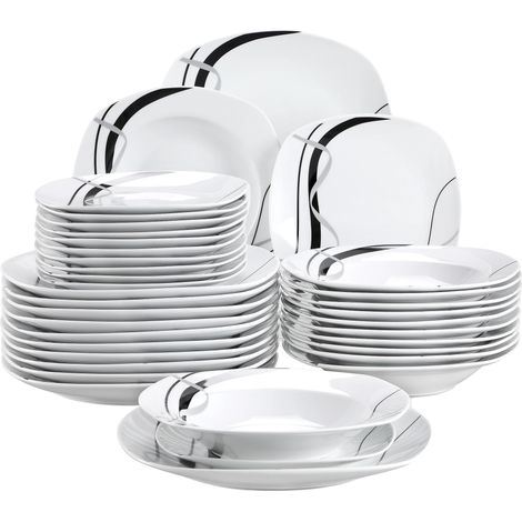 Juego de vajilla de 36 piezas, de porcelana, con elegante diseño cuadrado. (1/2)