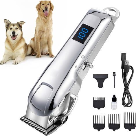 Leise Hundeschermaschine mit LED-Akkuanzeige, 4 Schutzkämmen & 4-Stufen-Einstellung, verbessertem Schneidekopf, niedriger Vibration