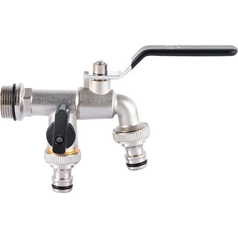 Robinet double de jardin, robinet d'eau en laiton, robinet de calibre 3/4 pouces de haute qualité - noir (1/3)