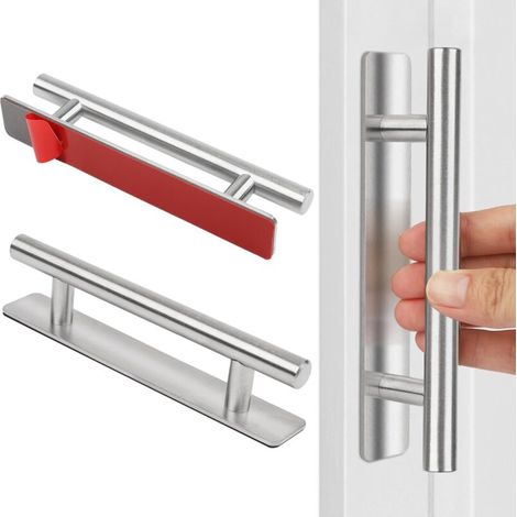 Maniglie autoadesive in acciaio inox (2 pezzi), per porte scorrevoli, ideali per mobili da cucina, cassetti del bagno, ante degli armadi, mobili da bagno, garage, capannoni (1/4)