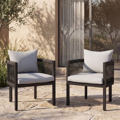Wahson Lot de 2 Chaises de Jardin Exterieur avec Dossier en Corde Tressée, Fauteuils d'Extérieur avec Cadre en Métal, Chaise Exterieur pour Terrasse Cour Balcon, Gris (1/5)
