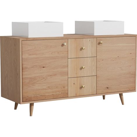 Mobile bagno in rovere massello con lavabo da appoggio quadrato Naturale chiaro 145 cm - ZARENO