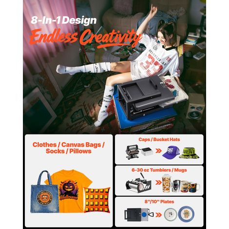 Presse à Chaud pour T-shirts, Presse à Transfert Thermique 8-en-1, avec Platine Chauffant de 38 x 38 cm, Chauffe Rapide et Uniforme… (1/5)