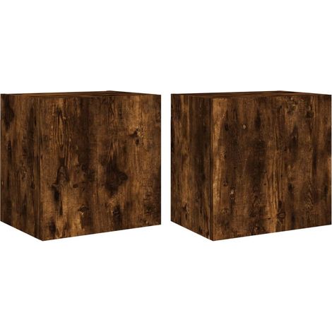 Meubles TV muraux multimédia étagère télévision buffet téléviseur salle à manger salon chambre 2 pièces chêne fumé 40,5 x 30 x 40cm bois ingénierie brun