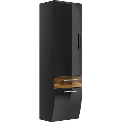 Badezimmer Hochschrank Hochglanz anthrazit, Walnuss, TALONA-02 B x H x T: ca. 40 x 134,5 x 30 cm (1/5)