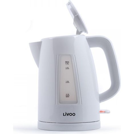 Bouilloire electrique Livoo DOD184W, Blanc, capacité 1.7L, Puissance 2200W, Filtre anticalcaire amovible
