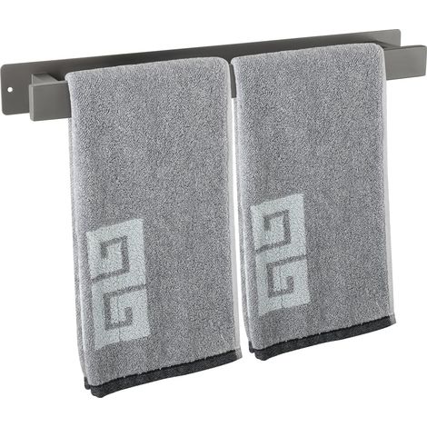 Support mural porte-serviettes 40 cm gris - Acier inoxydable - Auto-adhésif ou à vis - Antirouille et imperméable - Idéal salle de bain, camping-car, cuisine (1/5)