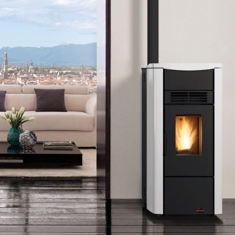 Extraflame – Poêle à granulés 9,1 kW – Gainable pour chauffage jusqu'à 230 m² – Acier blanc – Écologique et économique