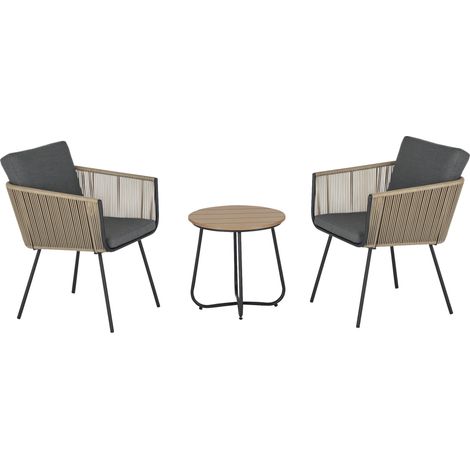 Conjunto de Muebles de Ratán 1 Mesa Redonda y 2 Sillas con Cojines para Jardín (1/5)