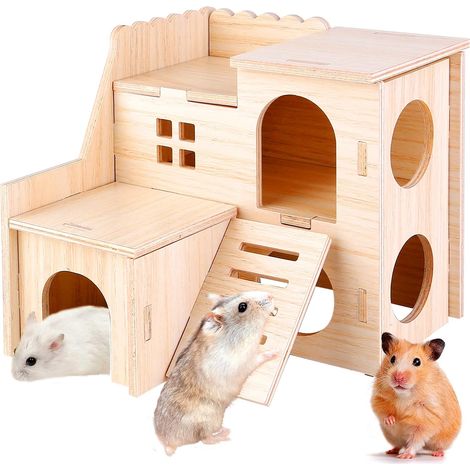 House and Hamster: Wooden Toy and House for Rodents like Guinea Pigs, Gerbils and Dwarf Hamsters (1/5)
