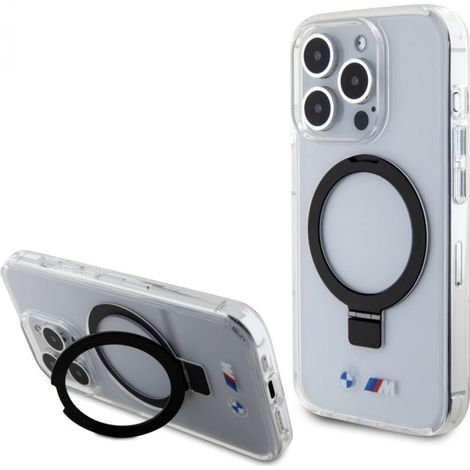 Coque rigide transparente BMW BMHMP15LURST pour iPhone 15 Pro 6,1" avec anneau de support, collection M et MagSafe