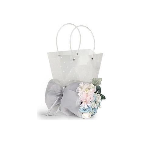 Composition florale bleu clair avec sac (lot de 3)