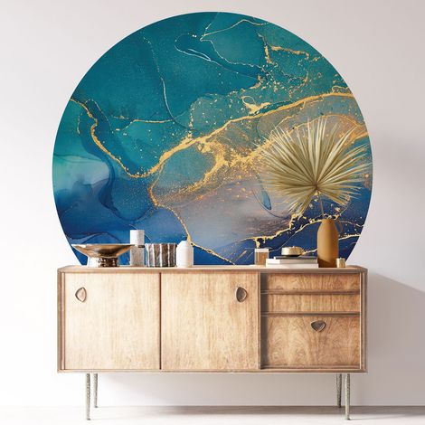 Sticker mural rond / cercle - Effet Marbré - Diamètre 50 cm - Adhésif MAT (1/3)