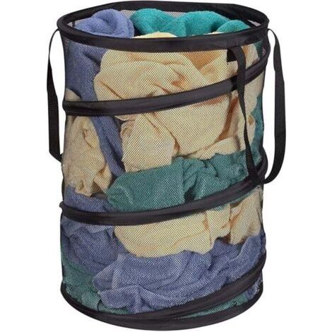 Panier à linge pliable en filet, noir, 58 cm de haut